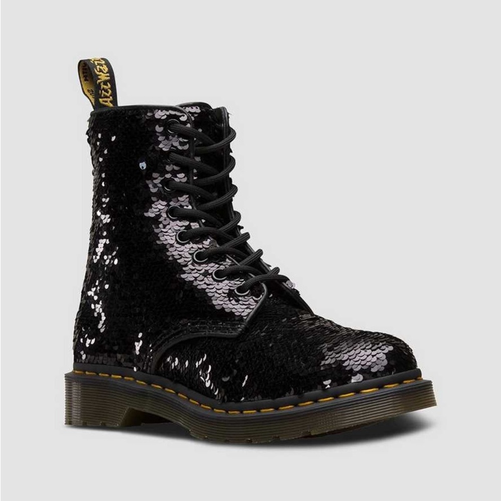 Black Sequin Doc Martens boots. VERY gently used.
